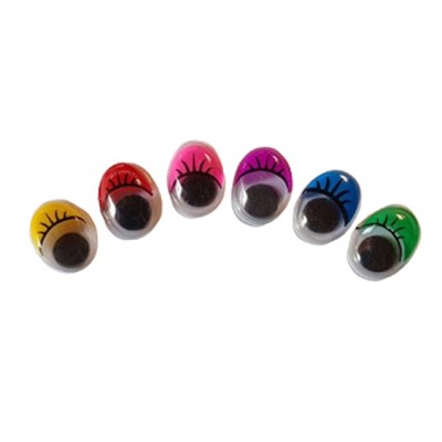 Wackelaugen bunt mit Wimpern oval 16mm 10 Stück