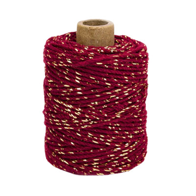 Baumwollkordel weinrot/gold mit Lurex 1m