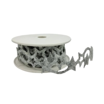 Filzband geschwungene Sterne 25mm breit 2m Rolle grau
