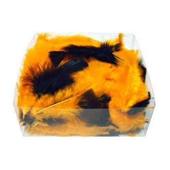 Marabufedern orange und schwarz in Klarsichtbox