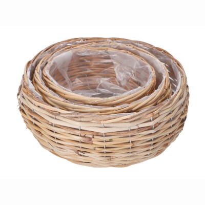 Pflanzschalen aus Rattan hell 34/29/22cm im Set natur