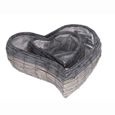 Pflanzherz aus Spaltweide 45/30cm im Set grey washed
