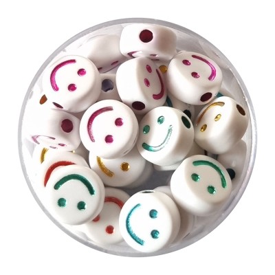 Smileyperle weiß-bunt metallic 10mm