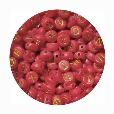 Buchstabenperlen rot gold 7mm rund flach 100 Stück