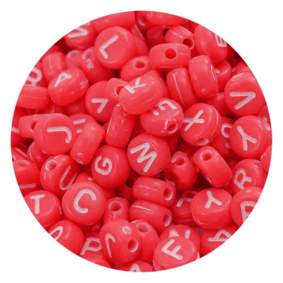 Buchstabenperlen rot weiß opak 7mm rund flach 100 Stück