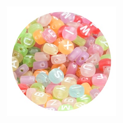 Buchstabenperlen transparent-bunt-pastel mit weisser Schrift 7mm 100 Stück (15g)