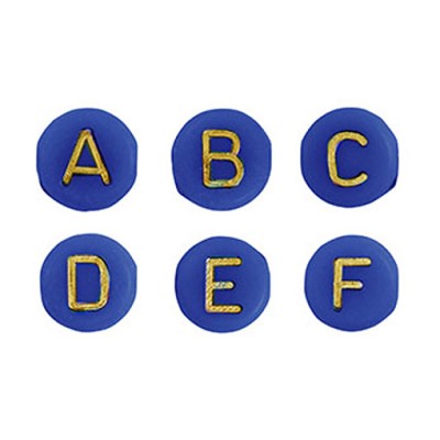 Buchstabenperlen dunkelblau gold 7mm rund flach 100 Stück