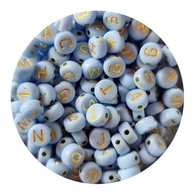 Buchstabenperlen hellblau-gold 100 Stück