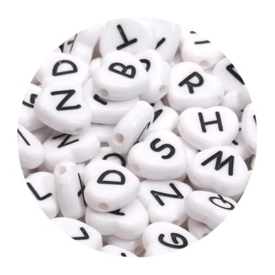Buchstabenperlen Herz 10mm weiß-schwarz 23g