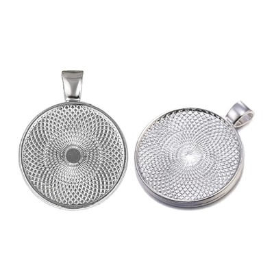 Fassung für Cabochon hellsilber 25mm mit breiter Öse