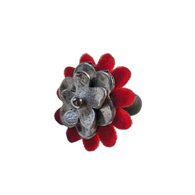 Wechselring mit roter Filzblume Größe 19