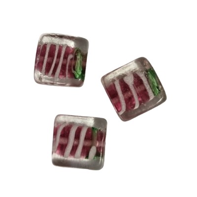 Glasperle Rechteck rosa-grün 17x15mm