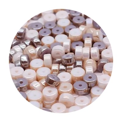 Glasperle Scheibe 6,5mm in beige creme braun und Perlmutt oder metallic 10 Stück