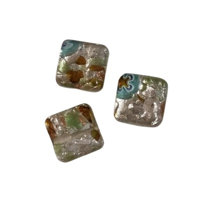 Glasperle Quadrat braun-silber 12mm