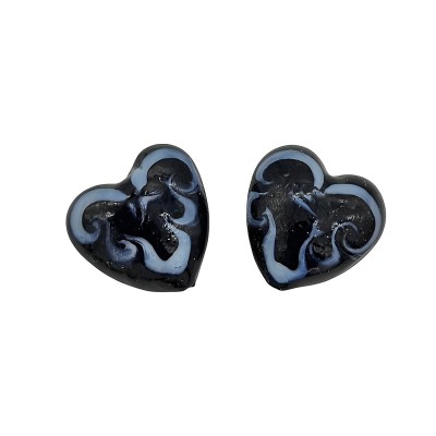 Glasperle Herzen schwarz-weiß gemustert 20mm