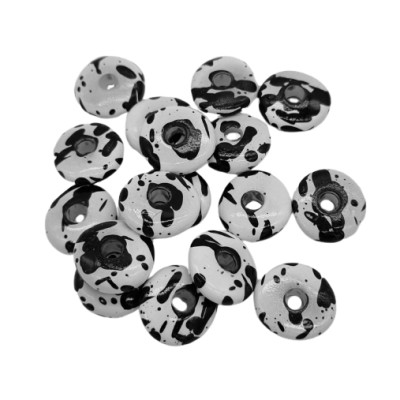 Keramikperlen schwarz-weiß glasiert 18mm Kuhflecken abstrakt