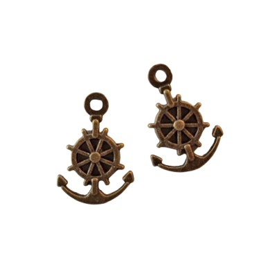 Metallanhänger Anker mit Schiffssteuer bronze 21mm