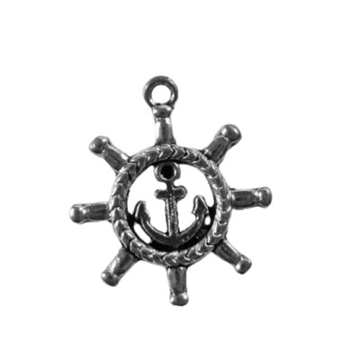 MetalAnhänger Schiffsruder mit Anker silber 27mm