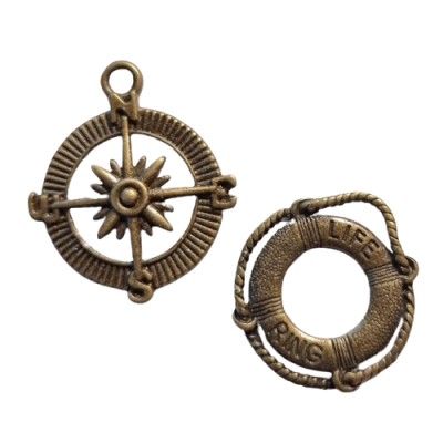 MetalAnhänger Schiffsruder oder Rettungsring bronze