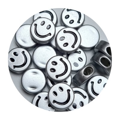 Smiley-Perle silber mattiert 12mm zum Fädeln