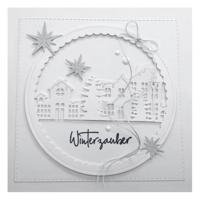 Preview: Stanzschablone Häuserzeile im Winter als Karte