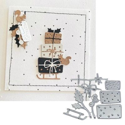 Stanzschablone Schlitten mit Geschenken 9,1cm
