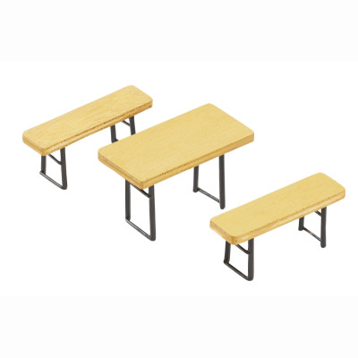 Mini-Bierbankgarnitur 6cm Holz 3er Set