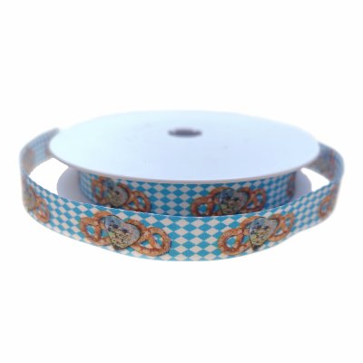 Dekoband Bavaria blau weiß Brezeln 15mm