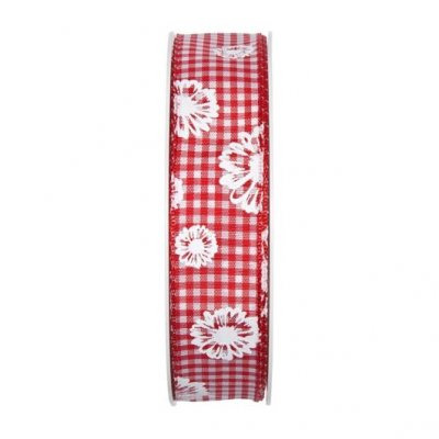 Dekoband Blumen 25mm rot Karo