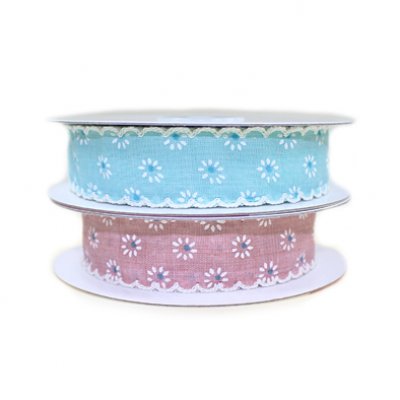 Dekoband Blümchen 25mm blau rosa