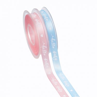 Dekoband Hello Baby blau rosa