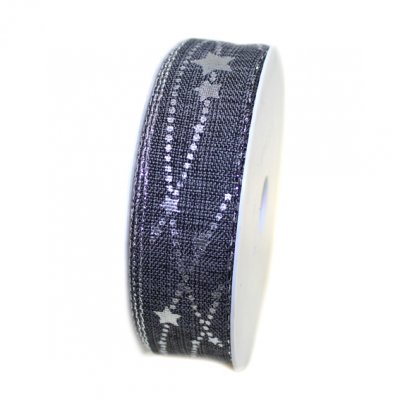 Dekoband 25mm Sterne grau silber