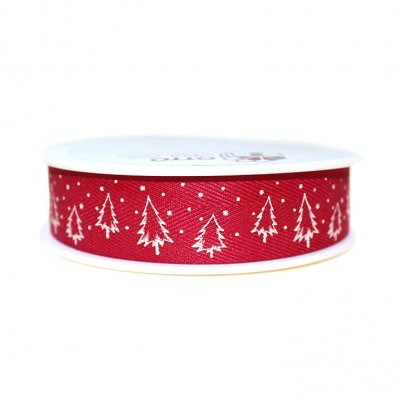 Dekoband 25mm Tannenbäume rot