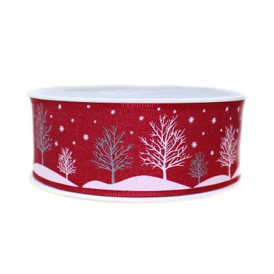 Dekoband Winterlandschaft rot 40mm