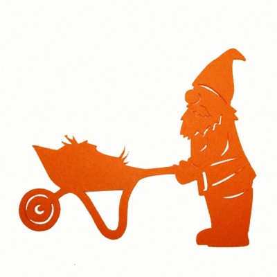 Filz-Gartenzwerge mit Schubkarre orange