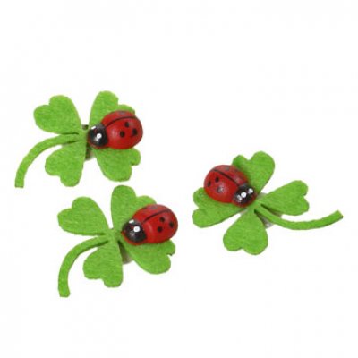 3 Kleeblätter grün mit Marienkäfer rot