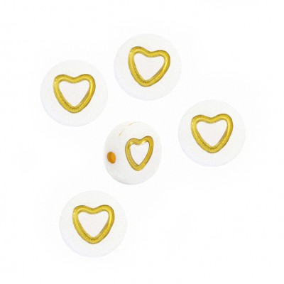 Herzperlen 7mm für Buchstabenperlen weiß-gold offen