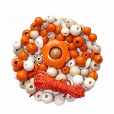 Holzperlenmischung Blume orange-weiß