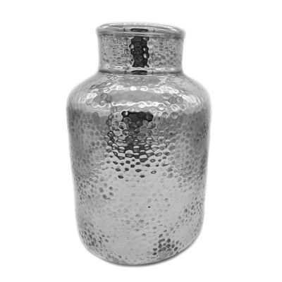 Keramikvase silber gemustert 24cm Blumenvase