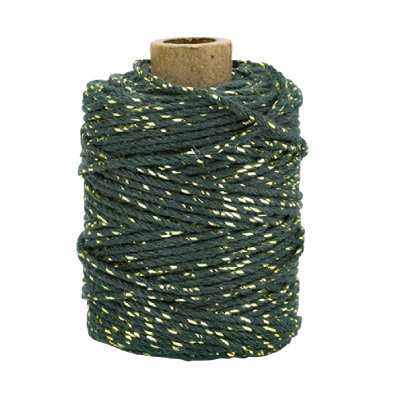 Baumwollkordel tannengrün/gold mit Lurex 1m