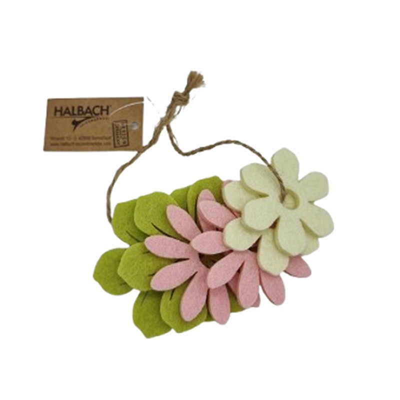Filzblumen rosa-grün 6 Stück 4,5-6,5cm