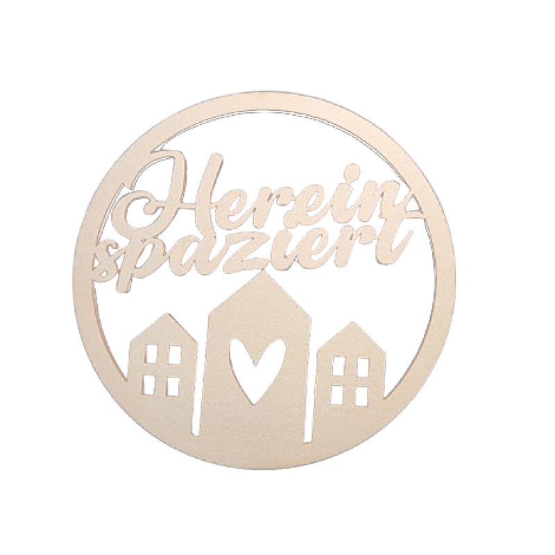 Schrifftzug aus Holz Hereinspaziert mit Häusern 15cm