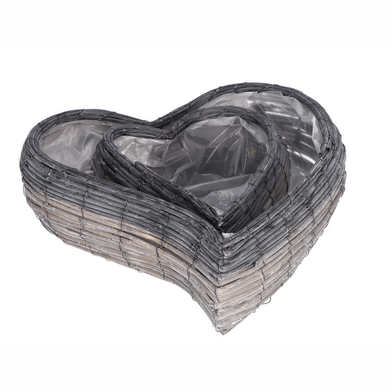 Pflanzherz aus Spaltweide 45/30cm im Set grey washed