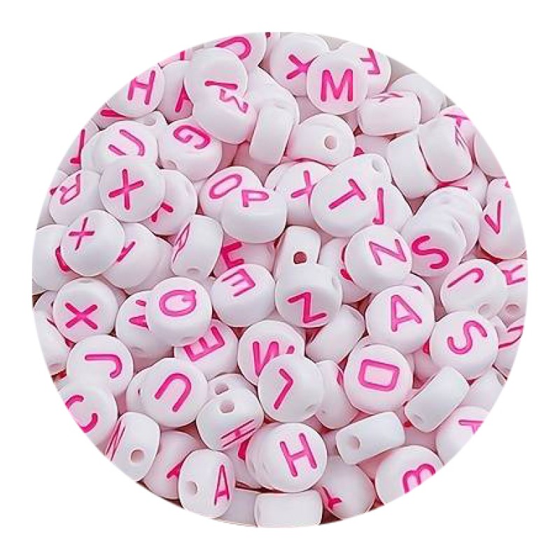 weiße Buchstabenperlen mit pinker Schrift