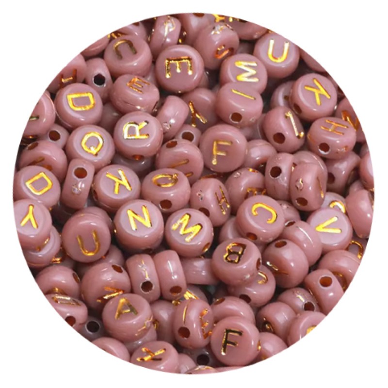 Buchstabenperlen nougat-gold 7mm rund flach 100 Stück
