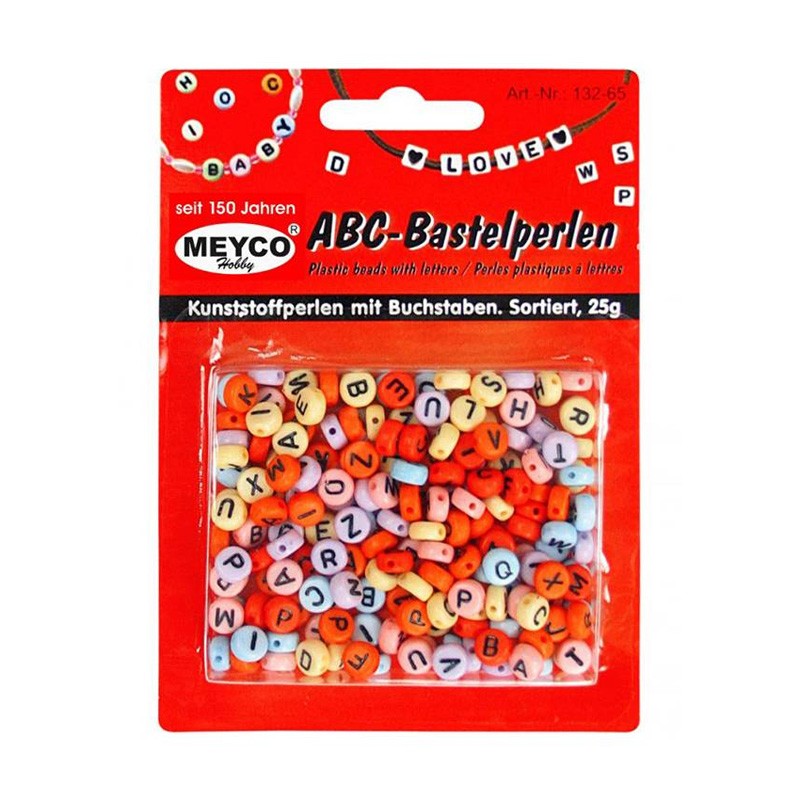 Bunte Buchstabenperlen mit schwarzer Schrift 25g