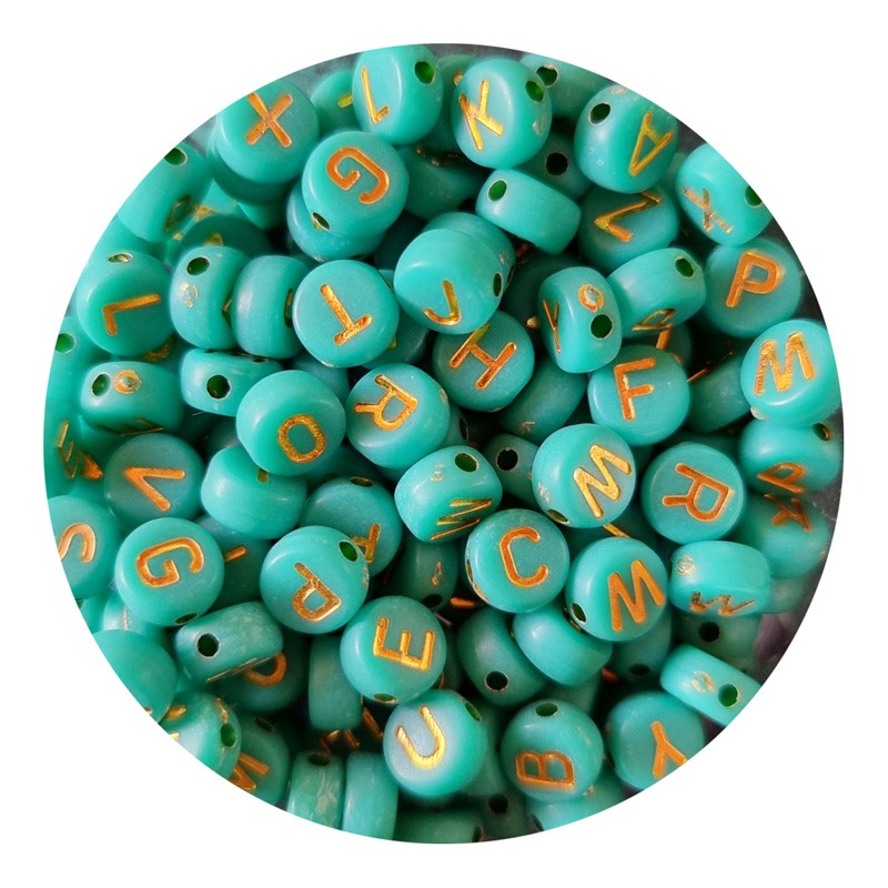 Buchstaben emerald mit goldener Schrift 7mm 100 Stück