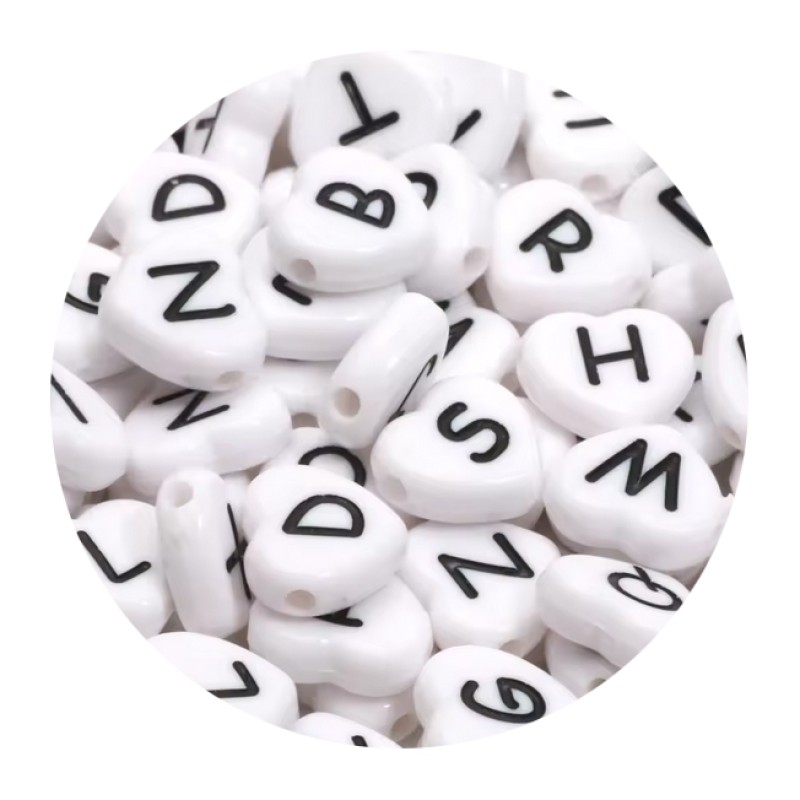 Buchstabenperlen Herz 10mm weiß-schwarz 23g