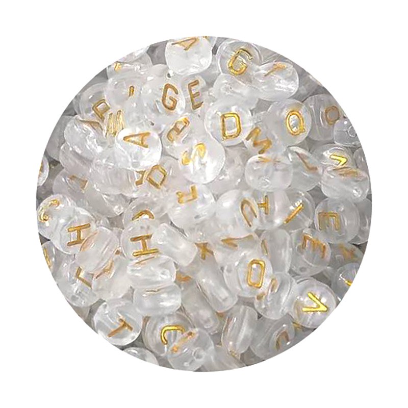 Buchstabenperlen flach rund transparent mit goldener Schrift 7mm 100 Stück
