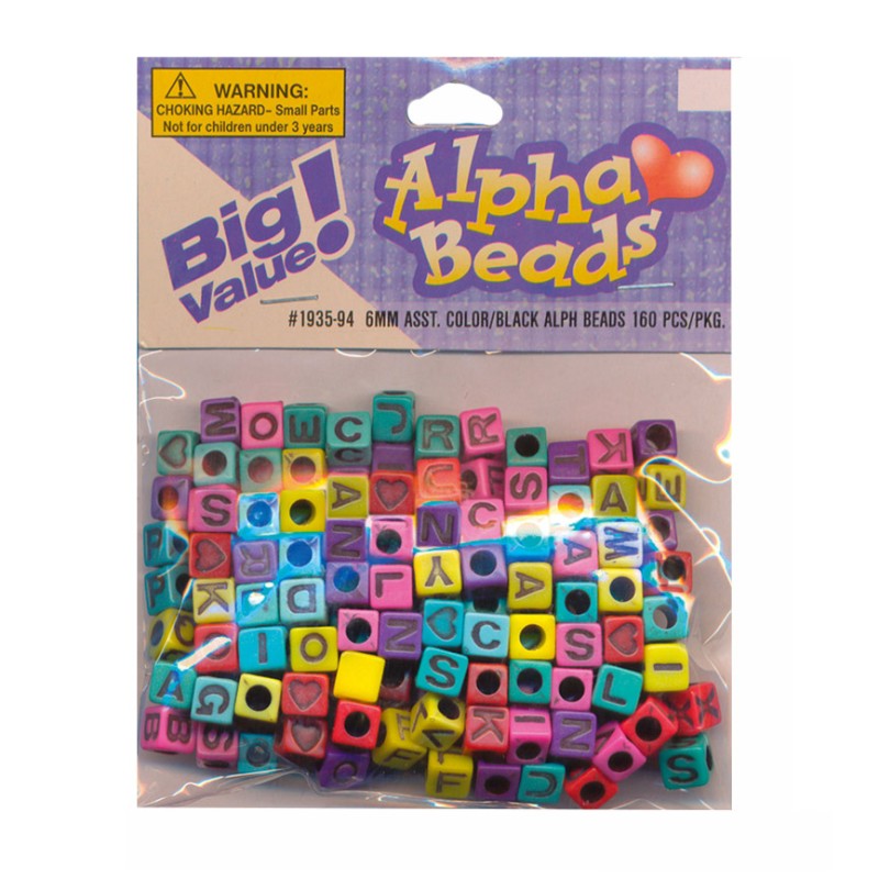 Buchstabenwürfel 6mm bunt-schwarz 6mm 160 Stück